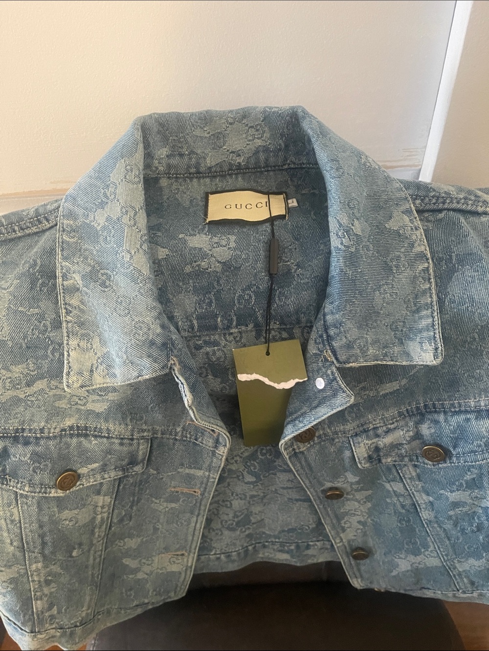 Gucci Light Blue Denim Jeans Jacket - Logo Jacquard